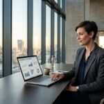 Executive business leader reviewing artificial intelligence growth operations in modern corporate boardroom